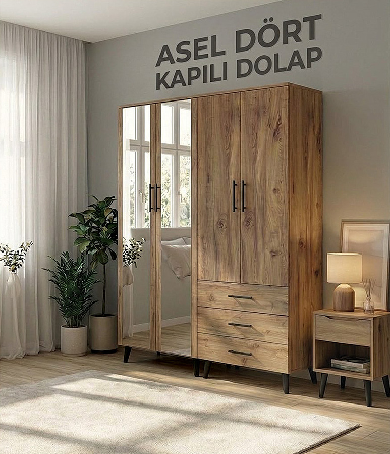 Asel 4 Kapılı Gardırop